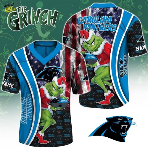 Special Edition Carolina Panthers x The Grinch Christmas American Flag 2025-V-neck Short Sleeve Jersey