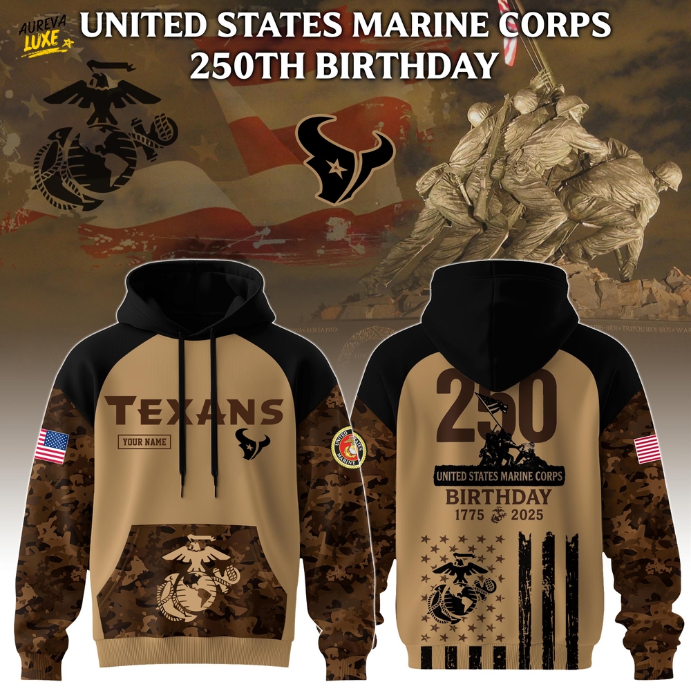 Special Edition Hoodie Houston Texans x USMC 250th Anniversary-3D Unisex Hoodie Special Edition Hoodie Houston Texans x USMC 250th Anniversary-3D Unisex Hoodie