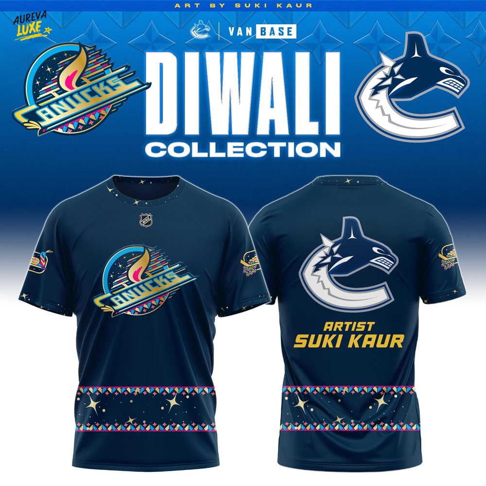 Vancouver Canucks 2025 Navy Diwali Skate T-Shirt Limited Edition Vancouver Canucks 2025 Navy Diwali Skate T-Shirt Limited Edition