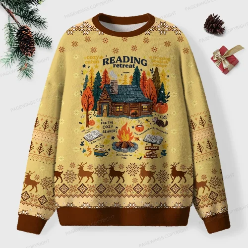 Cozy Reading Retreat Unisex Ugly Knit Christmas Sweater