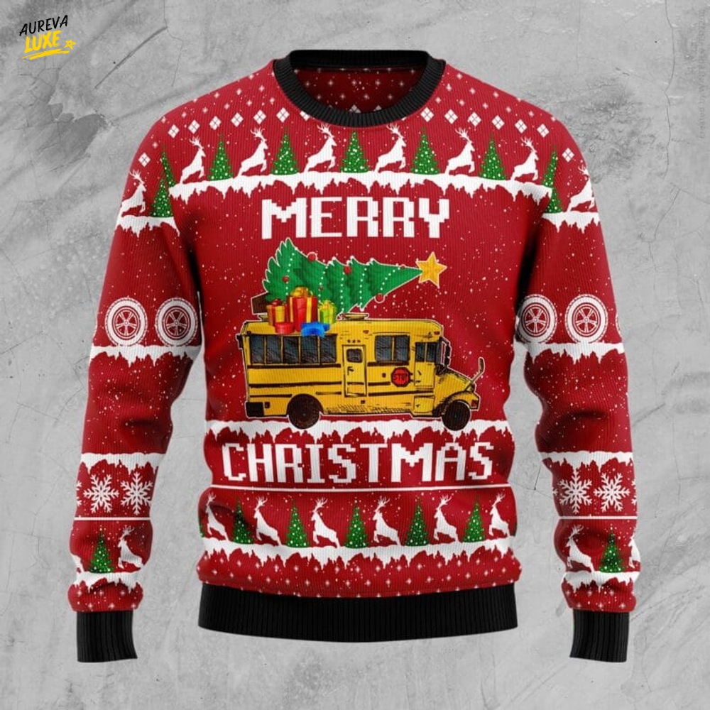 School Bus Merry Christmas Ugly Christmas Sweater School Bus Merry Christmas Ugly Christmas Sweater