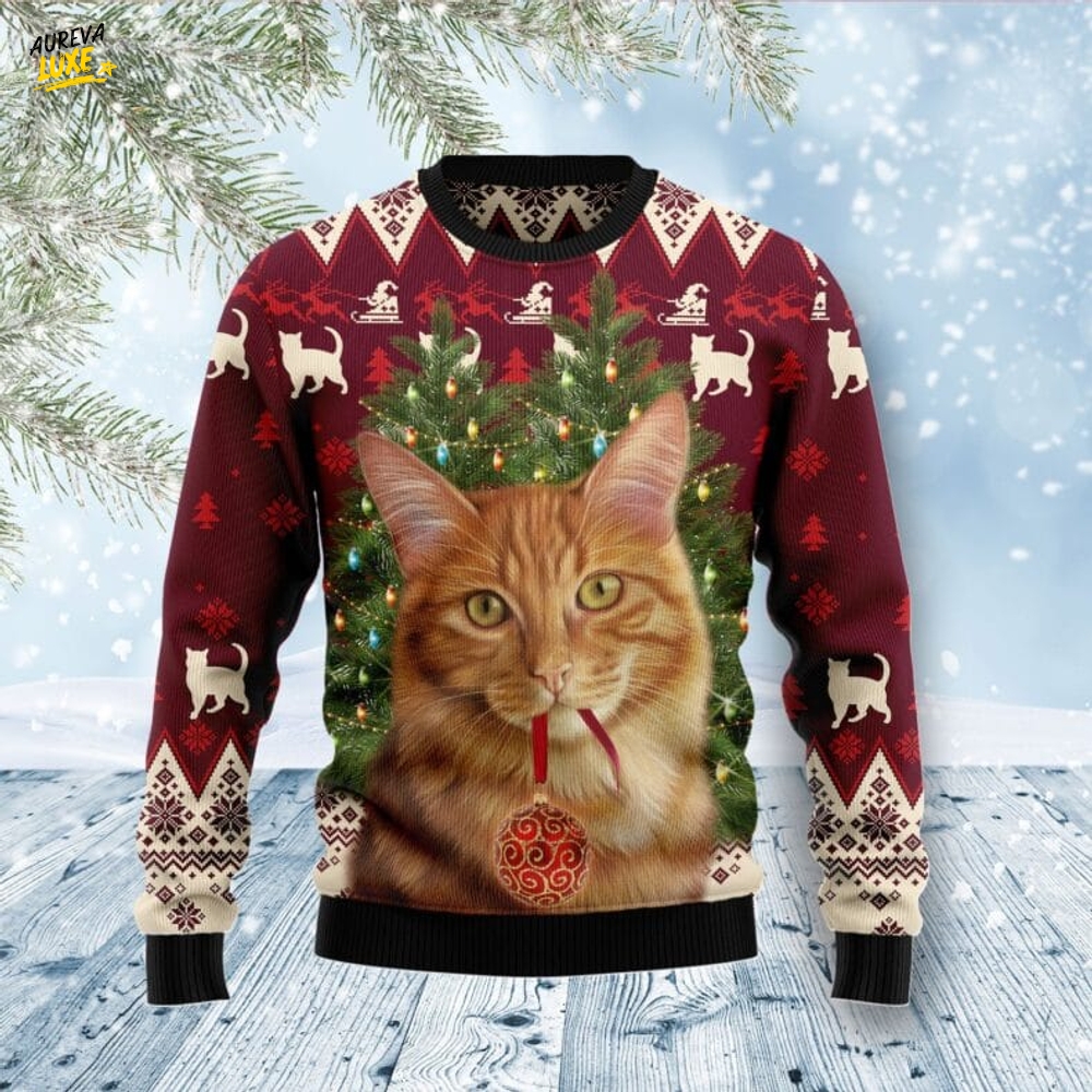Cat Decor Pine Ugly Christmas Sweater Cat Decor Pine Ugly Christmas Sweater