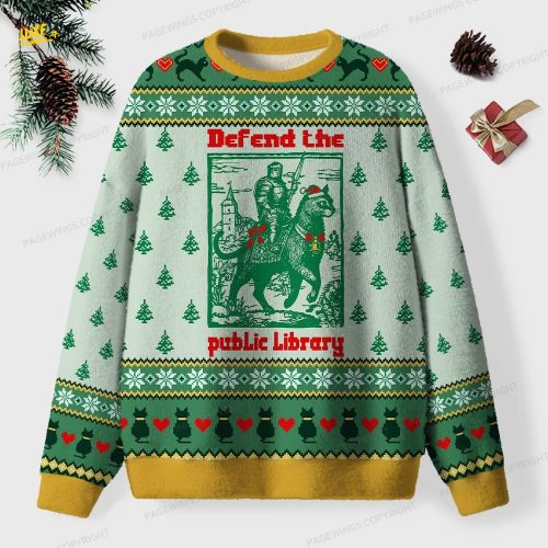 Defend The Public Library Unisex Ugly Knit Christmas Sweater