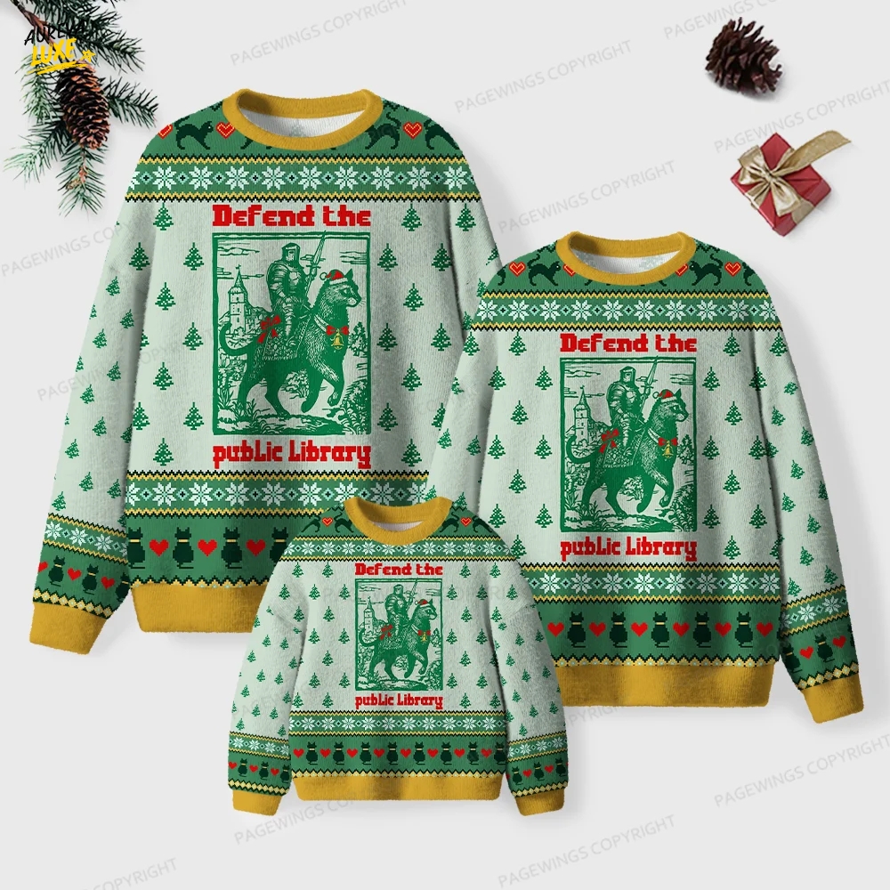 Defend The Public Library Unisex Ugly Knit Christmas Sweater Defend The Public Library Unisex Ugly Knit Christmas Sweater