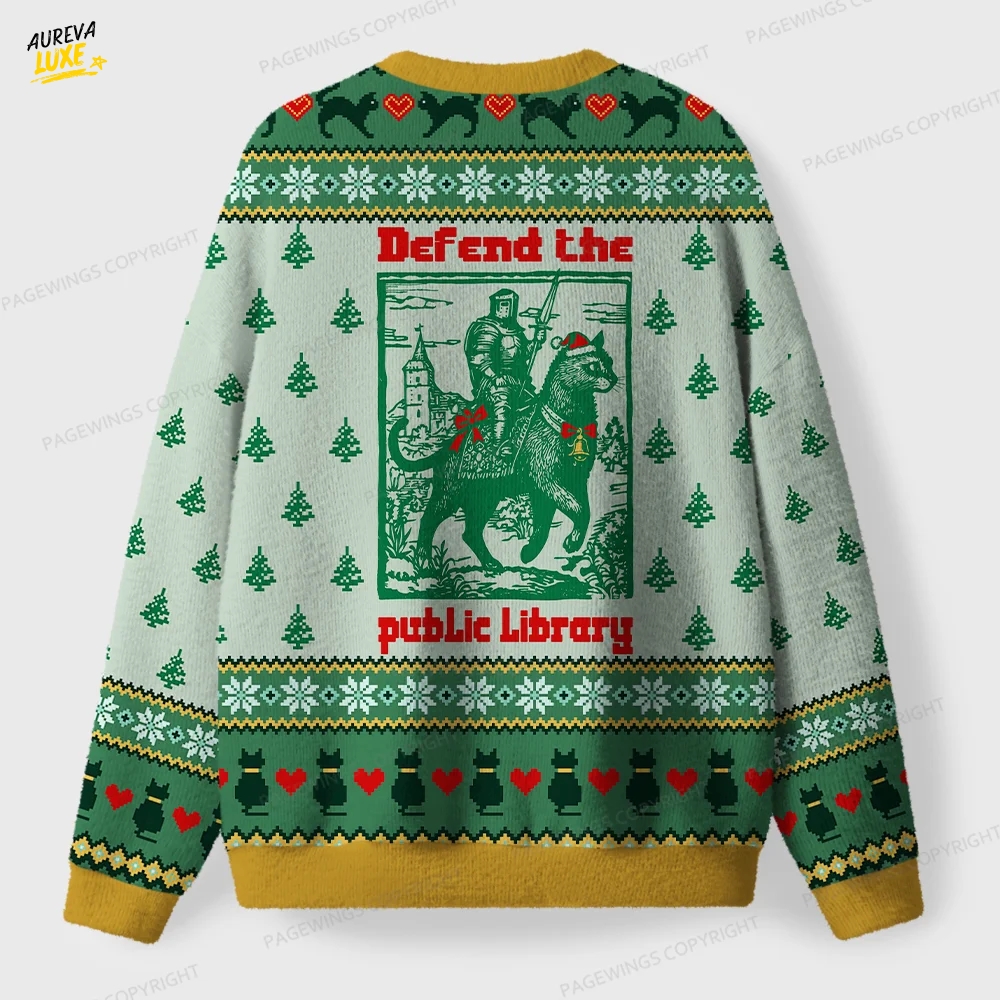 Defend The Public Library Unisex Ugly Knit Christmas Sweater Defend The Public Library Unisex Ugly Knit Christmas Sweater
