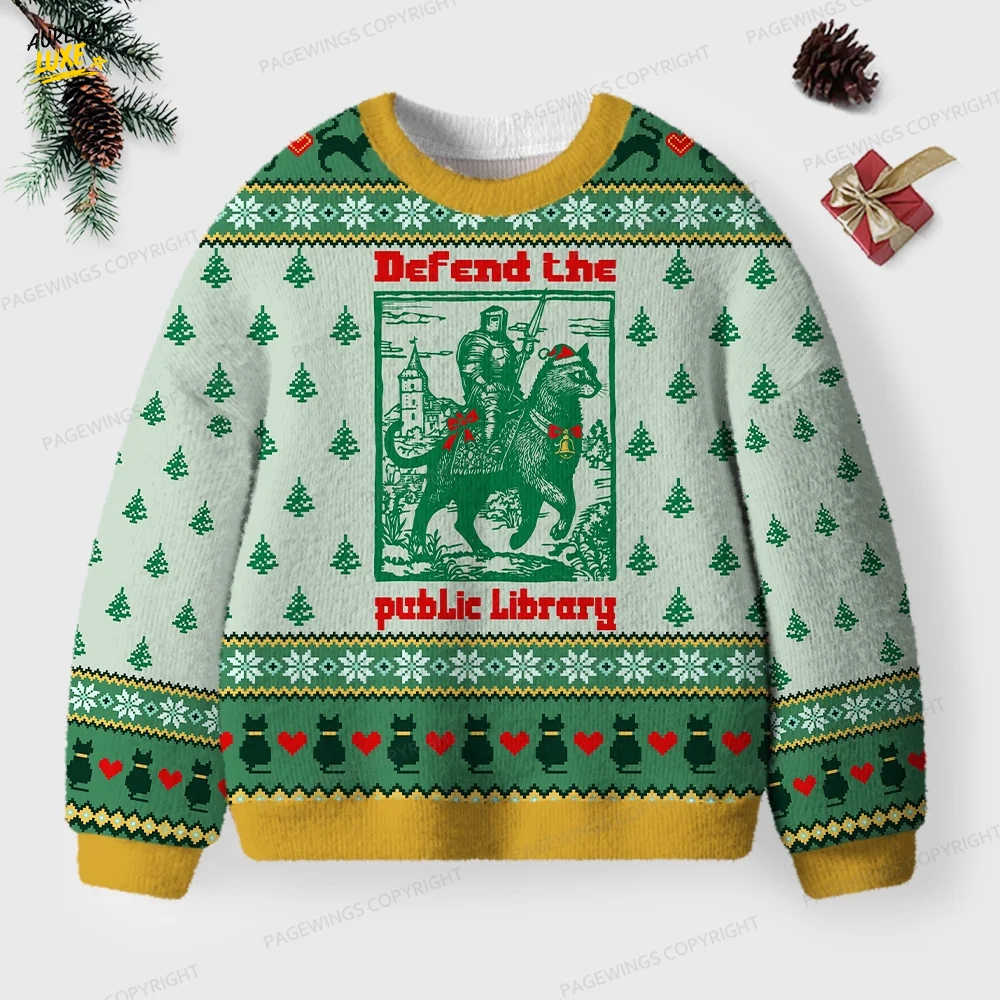 Defend The Public Library Unisex Ugly Knit Christmas Sweater Defend The Public Library Unisex Ugly Knit Christmas Sweater