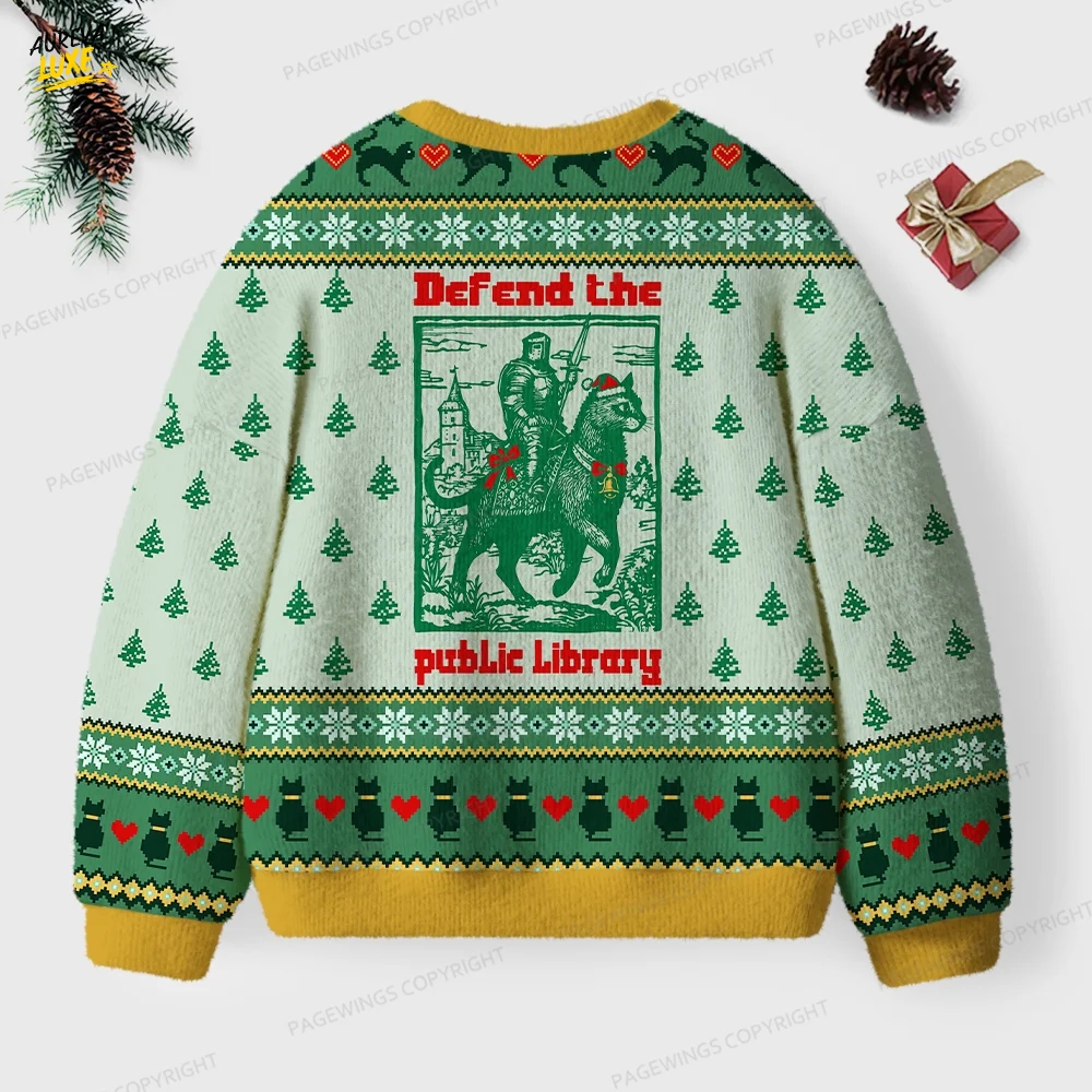 Defend The Public Library Unisex Ugly Knit Christmas Sweater Defend The Public Library Unisex Ugly Knit Christmas Sweater