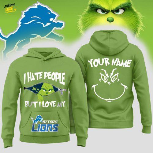 Detroit Lions x Merry Grinchmas Zipper Green Premium-3D Unisex Hoodie