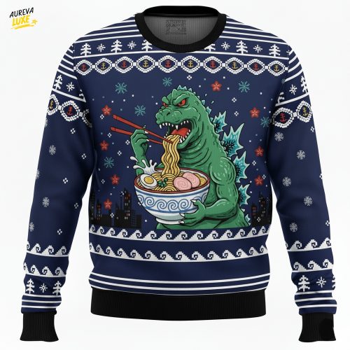 Godzilla Ramen Japanese Christmas Knitted Sweater