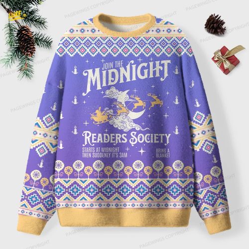 Join The Midnight Readers Society Unisex Ugly Knit Christmas Sweater