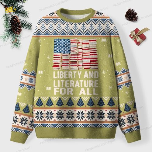 Liberty And Literature For All Unisex Ugly Knit Christmas Sweater