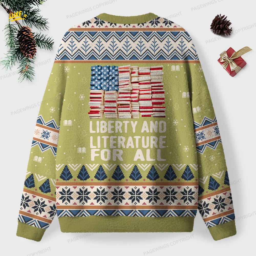 Liberty And Literature For All Unisex Ugly Knit Christmas Sweater Liberty And Literature For All Unisex Ugly Knit Christmas Sweater
