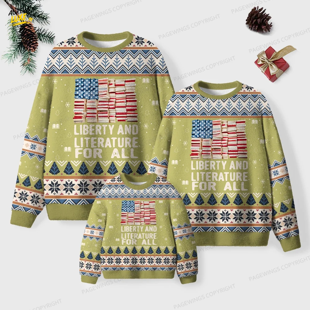 Liberty And Literature For All Unisex Ugly Knit Christmas Sweater Liberty And Literature For All Unisex Ugly Knit Christmas Sweater