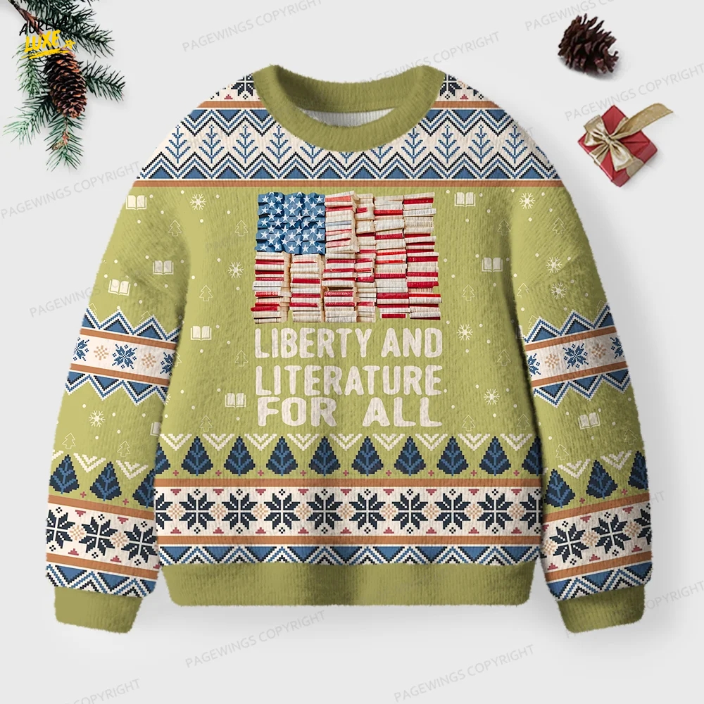 Liberty And Literature For All Unisex Ugly Knit Christmas Sweater Liberty And Literature For All Unisex Ugly Knit Christmas Sweater