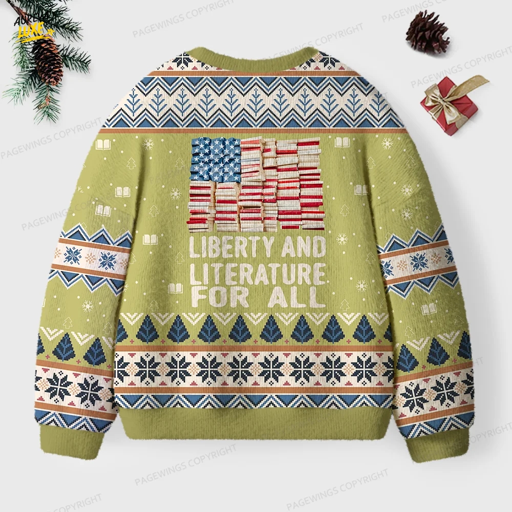 Liberty And Literature For All Unisex Ugly Knit Christmas Sweater Liberty And Literature For All Unisex Ugly Knit Christmas Sweater