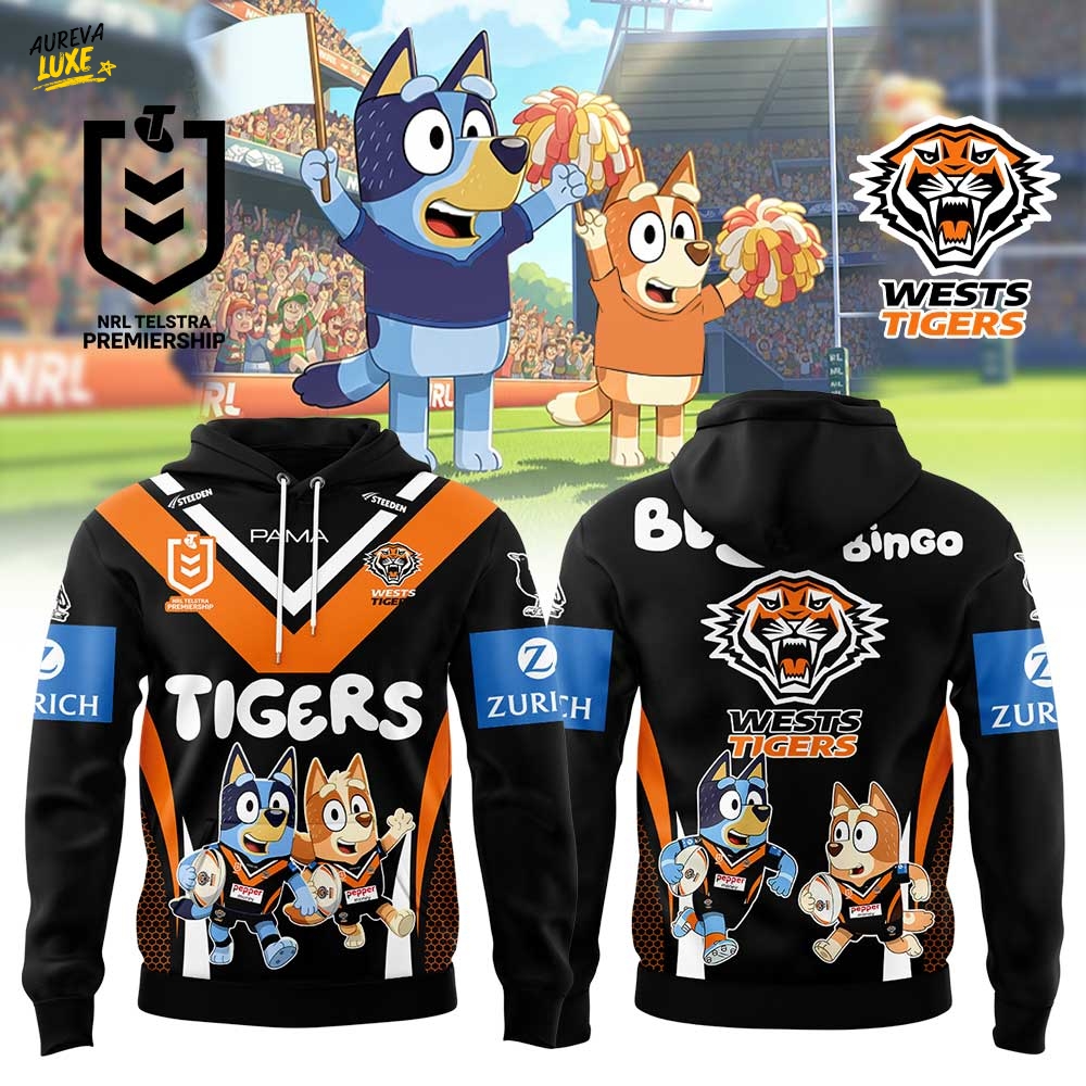 Limited Edition Wests Tigers Bluey and Bingo Hoodie Limited Edition Wests Tigers Bluey and Bingo Hoodie