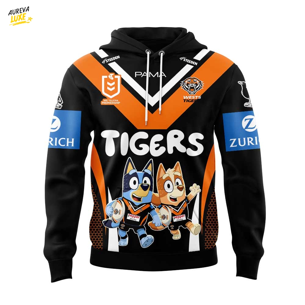 Limited Edition Wests Tigers Bluey and Bingo Hoodie Limited Edition Wests Tigers Bluey and Bingo Hoodie