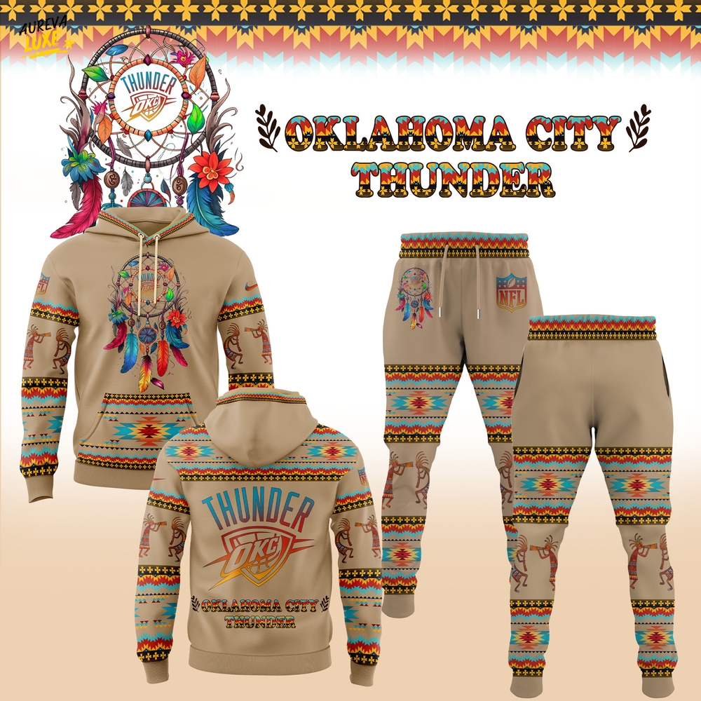 Oklahoma City Thunder Native American Heritage Month 2025 Beige Hoodie Oklahoma City Thunder Native American Heritage Month 2025 Beige Hoodie