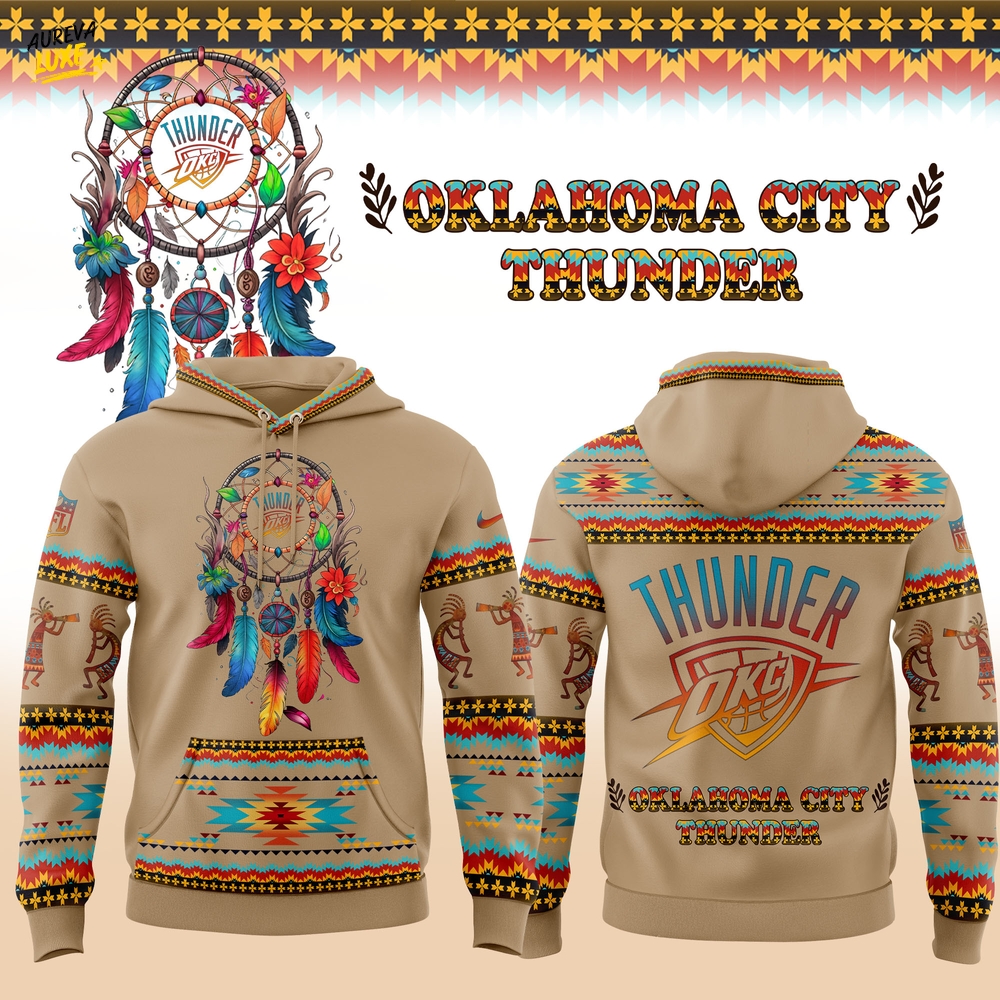 Oklahoma City Thunder Native American Heritage Month 2025 Beige Hoodie Oklahoma City Thunder Native American Heritage Month 2025 Beige Hoodie