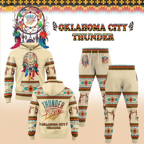 Oklahoma City Thunder Native American Heritage Month 2025 Sand Beige Hoodie