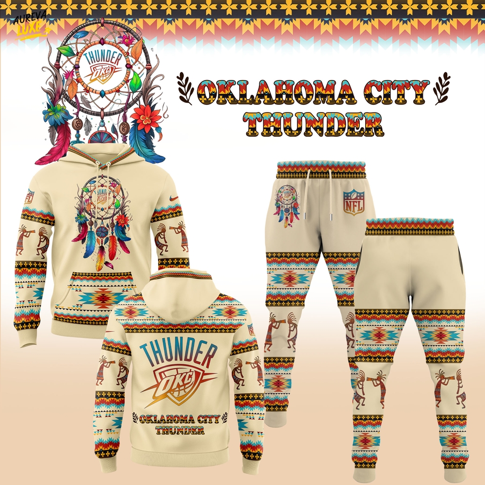 Oklahoma City Thunder Native American Heritage Month 2025 Sand Beige Hoodie Oklahoma City Thunder Native American Heritage Month 2025 Sand Beige Hoodie