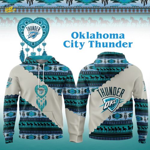 Oklahoma City Thunder Native American Heritage Month 2025 Turquoise Hoodie