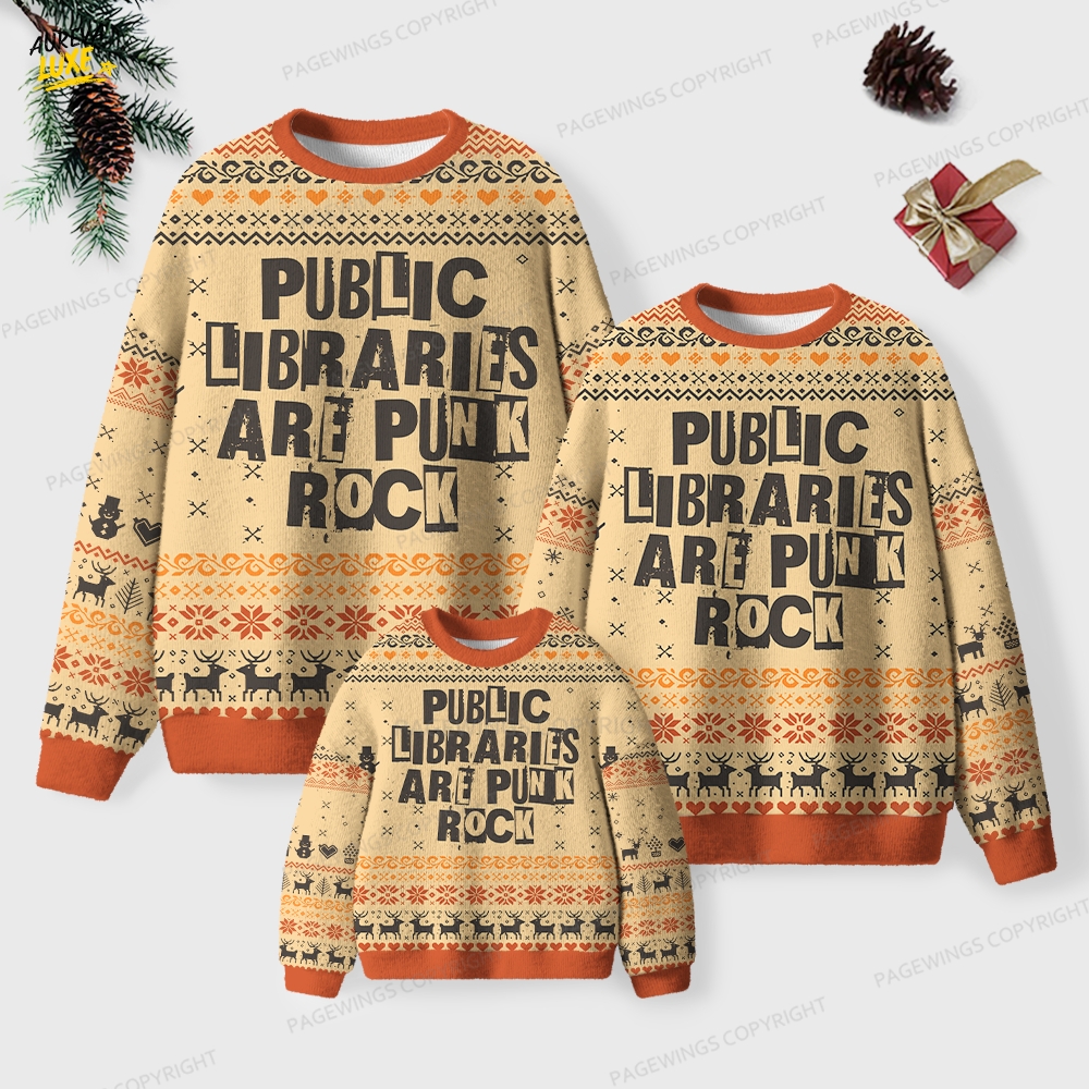 Public Libraries Are Punk Rock Unisex Ugly Knit Christmas Sweater Public Libraries Are Punk Rock Unisex Ugly Knit Christmas Sweater