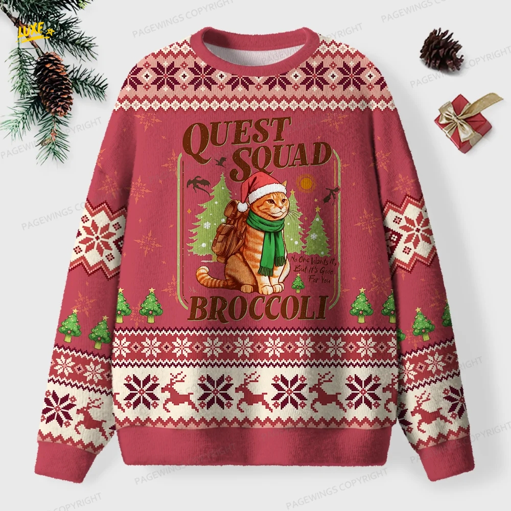 Quest Squad Broccoli Unisex Ugly Knit Christmas Sweater Quest Squad Broccoli Unisex Ugly Knit Christmas Sweater