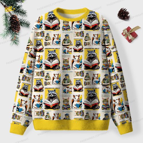 Raccoon Reading Unisex Ugly Knit Christmas Sweater