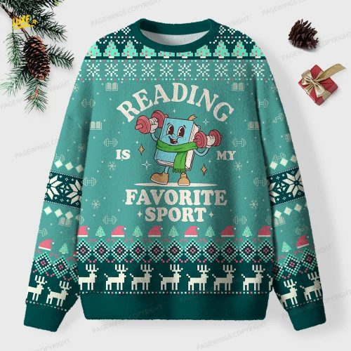Reading Is My Favorite Sport Unisex Ugly Knit Christmas Sweater