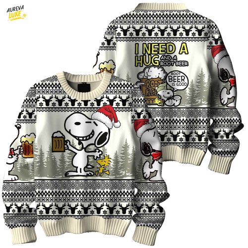 SNOOPY I Need a Hug and a Root Beer Christmas Sweater