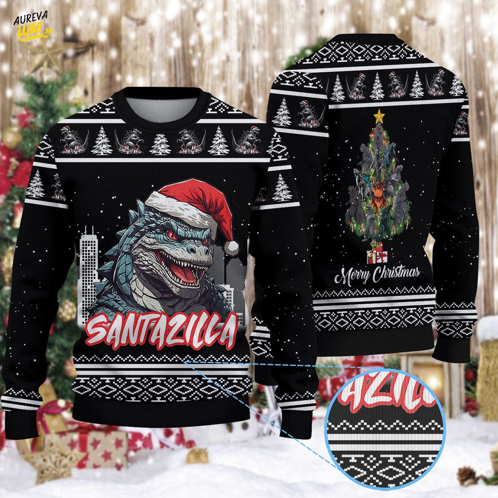 SantaZilla Godzilla Christmas Knitted Sweater SantaZilla Godzilla Christmas Knitted Sweater