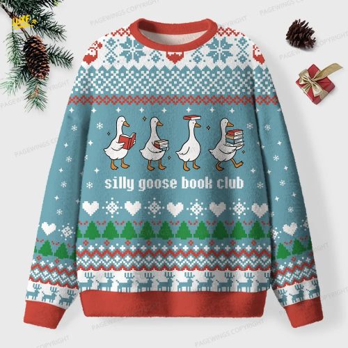 Silly Goose Book Club Unisex Ugly Knit Christmas Sweater