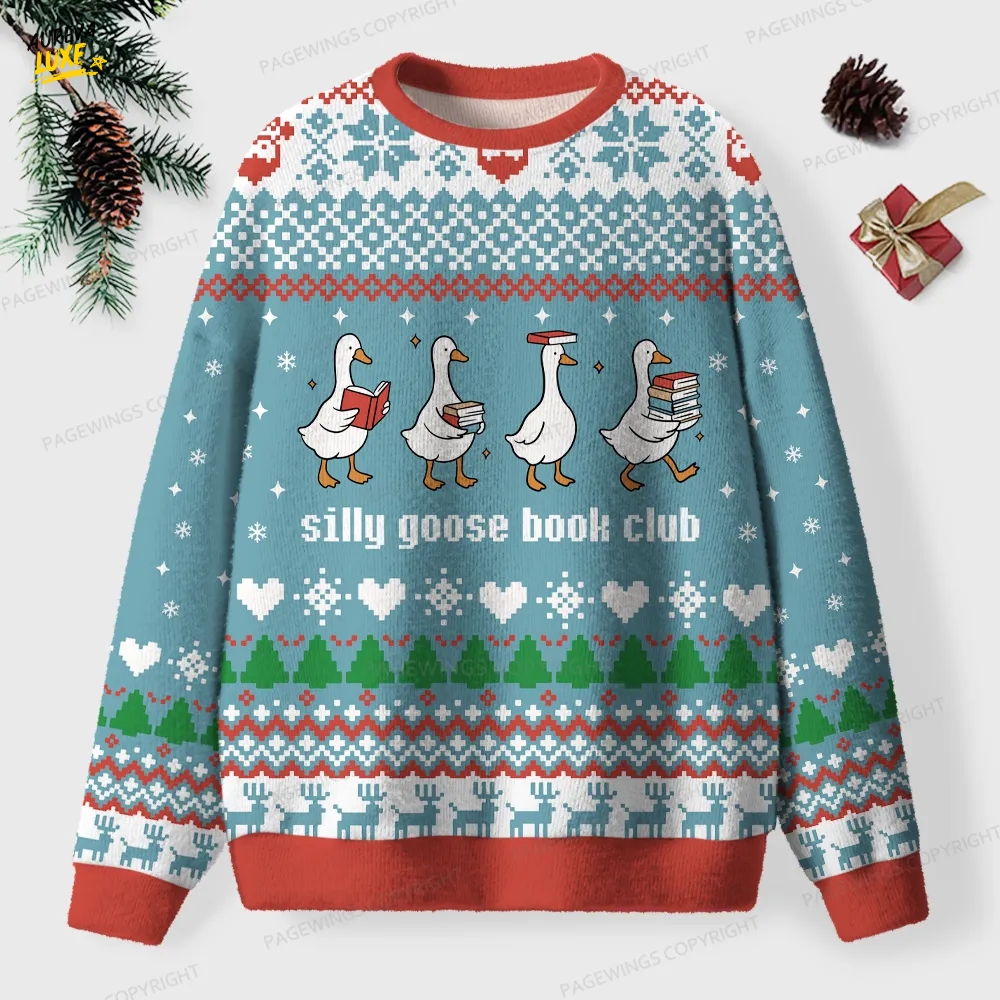 Silly Goose Book Club Unisex Ugly Knit Christmas Sweater Silly Goose Book Club Unisex Ugly Knit Christmas Sweater