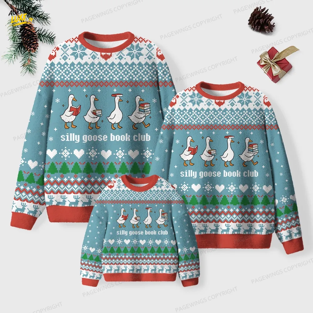 Silly Goose Book Club Unisex Ugly Knit Christmas Sweater Silly Goose Book Club Unisex Ugly Knit Christmas Sweater