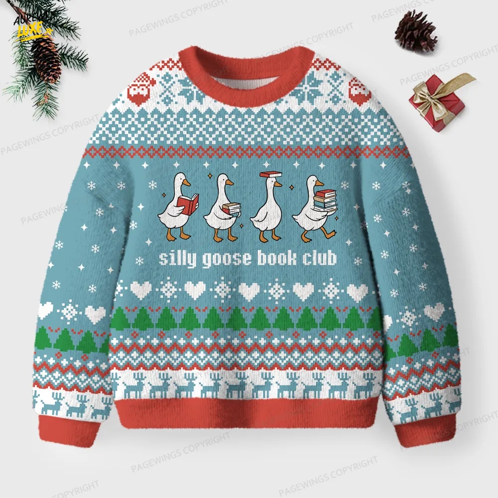 Silly Goose Book Club Unisex Ugly Knit Christmas Sweater Silly Goose Book Club Unisex Ugly Knit Christmas Sweater