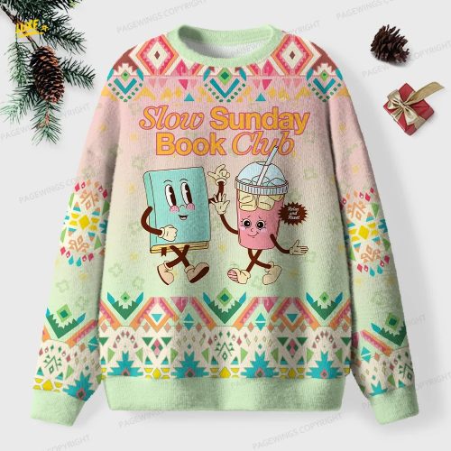 Slow Sunday Book Club Unisex Ugly Knit Christmas Sweater