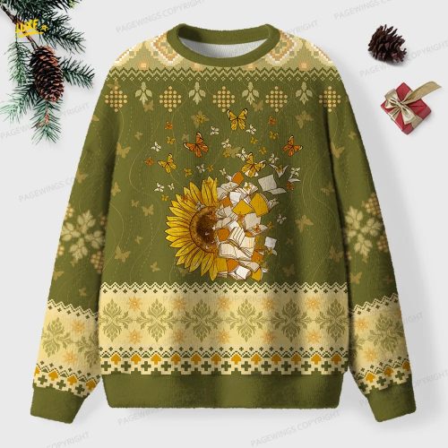 Sunflower And Butterflies Unisex Ugly Knit Christmas Sweater