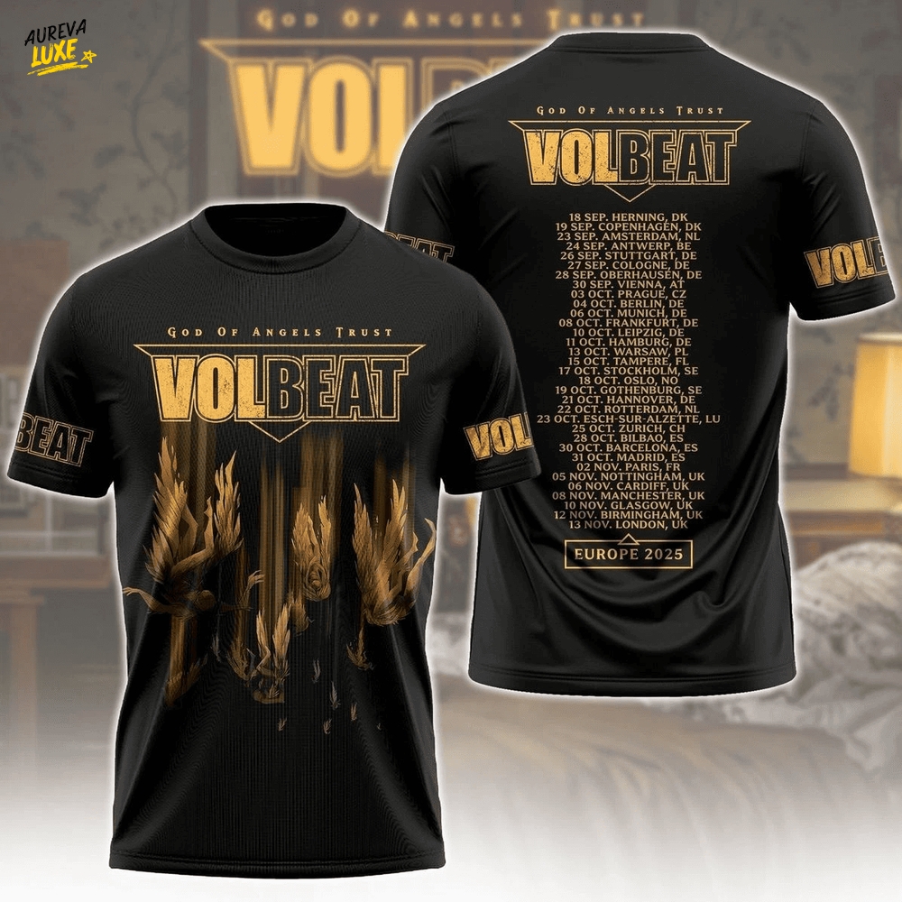 Volbeat God Of Angels Trust Europe 2025 Tour 3D T-Shirt-3D Unisex T-Shirt Volbeat God Of Angels Trust Europe 2025 Tour 3D T-Shirt-3D Unisex T-Shirt