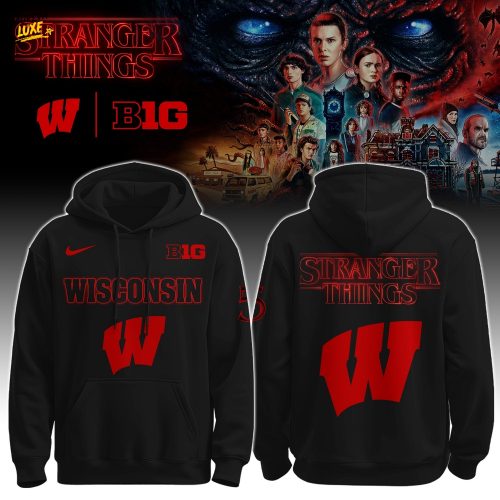 Wisconsin x Stranger Things hoodie with a bold red–black design
