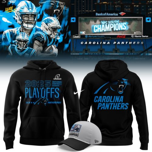 Carolina Panthers Heather Charcoal 2025 NFL Playoffs Ready Hoodie - Black (Updated Version)-V1