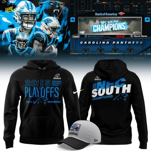 Carolina Panthers Heather Charcoal 2025 NFL Playoffs Ready Hoodie - Black (Updated Version)-V2
