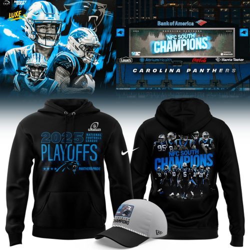 Carolina Panthers Heather Charcoal 2025 NFL Playoffs Ready Hoodie - Black (Updated Version)-V3