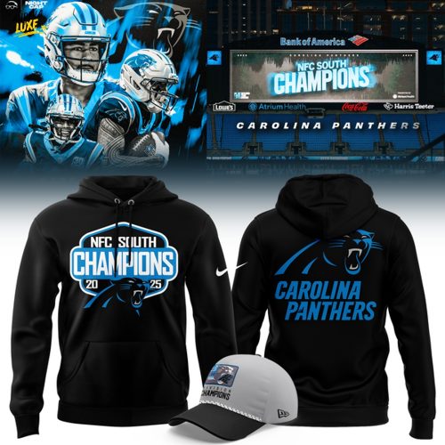 Carolina Panthers New Era Black 2025 NFC South Division Champions Hoodie - Black (Updated Version)-V1
