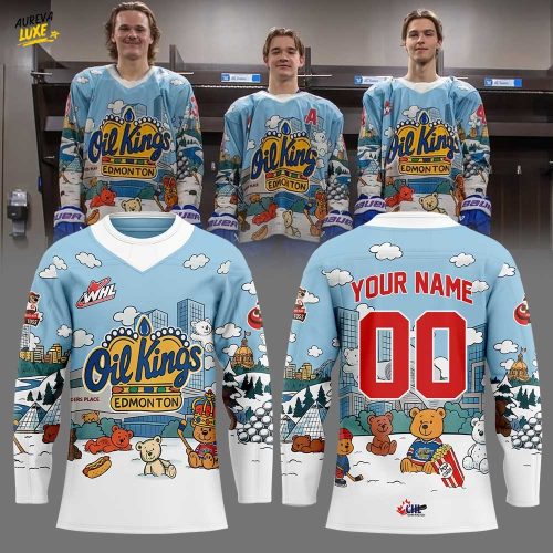 Edmonton Oil Kings 2025 Teddy Bear Toss Combo Hockey Jersey Custom Name, Number