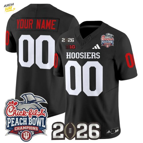 Indiana Hoosiers Peach Bowl Champions & 2026 CFP Finals Patch Vapor Limited Custom Jersey V1