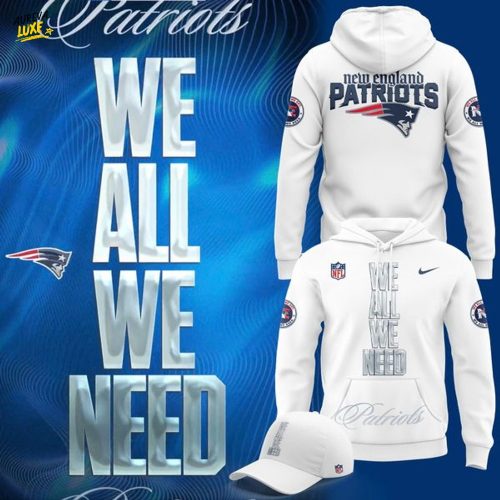 Official New England Patriots "We All We Need" HoodieHoodie - White
