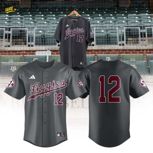 Texas A&M Dark Grey Full Button Baseball Jersey