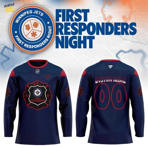 W Jets First Responders Night 2026 Blue Hockey Jersey Custom Name, Number